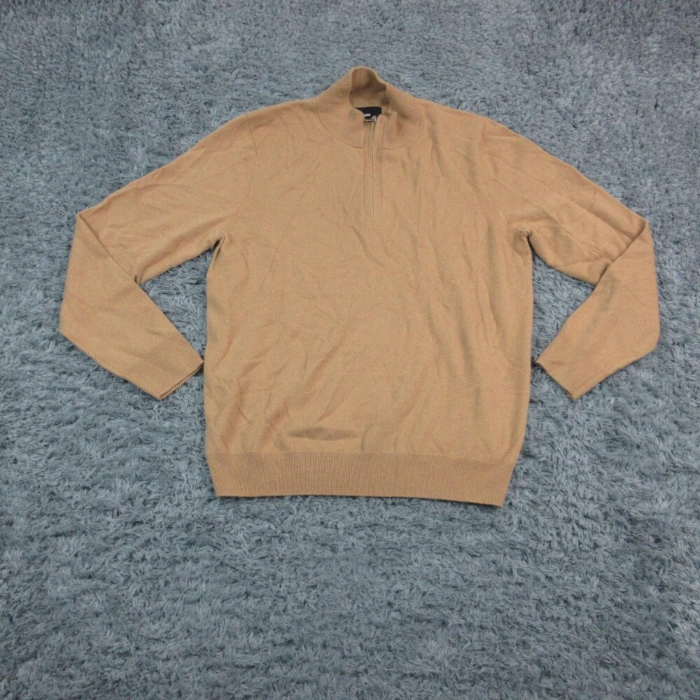 The Commons Sweater Mens Large Beige Wool Cashmere 1/4 Zip Mock Neck Pullover